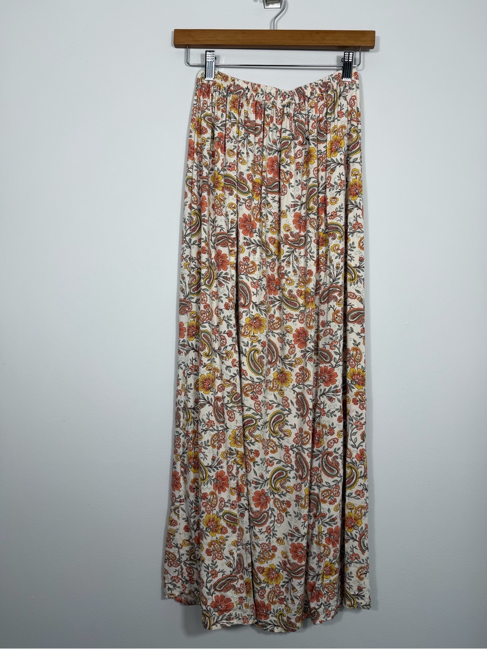Patrons of Peace Paisley Floral Maxi Skirt XS Boho Side Slit Rayon - Picture 2 of 8